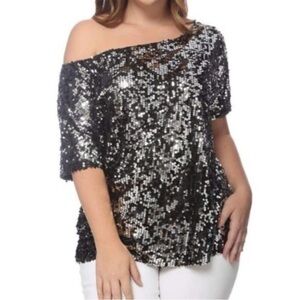 NWT Anna Kaci Off the Shoulder Multicolor Sequin Short Sleeve Sparkly Blouse 4XL